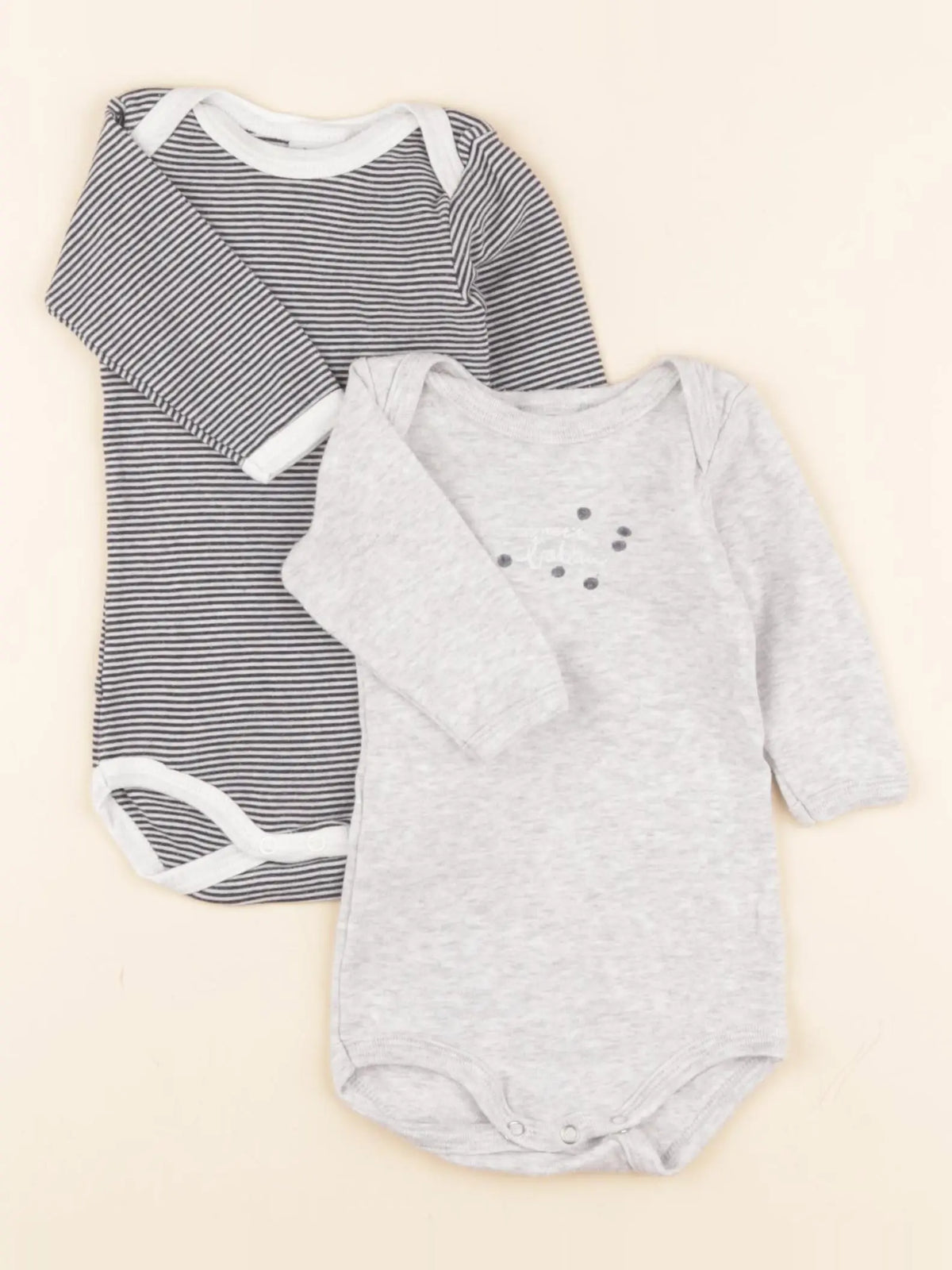 Petit Bateau - lot de 2 bodies en coton gris, bleu - 3 mois
