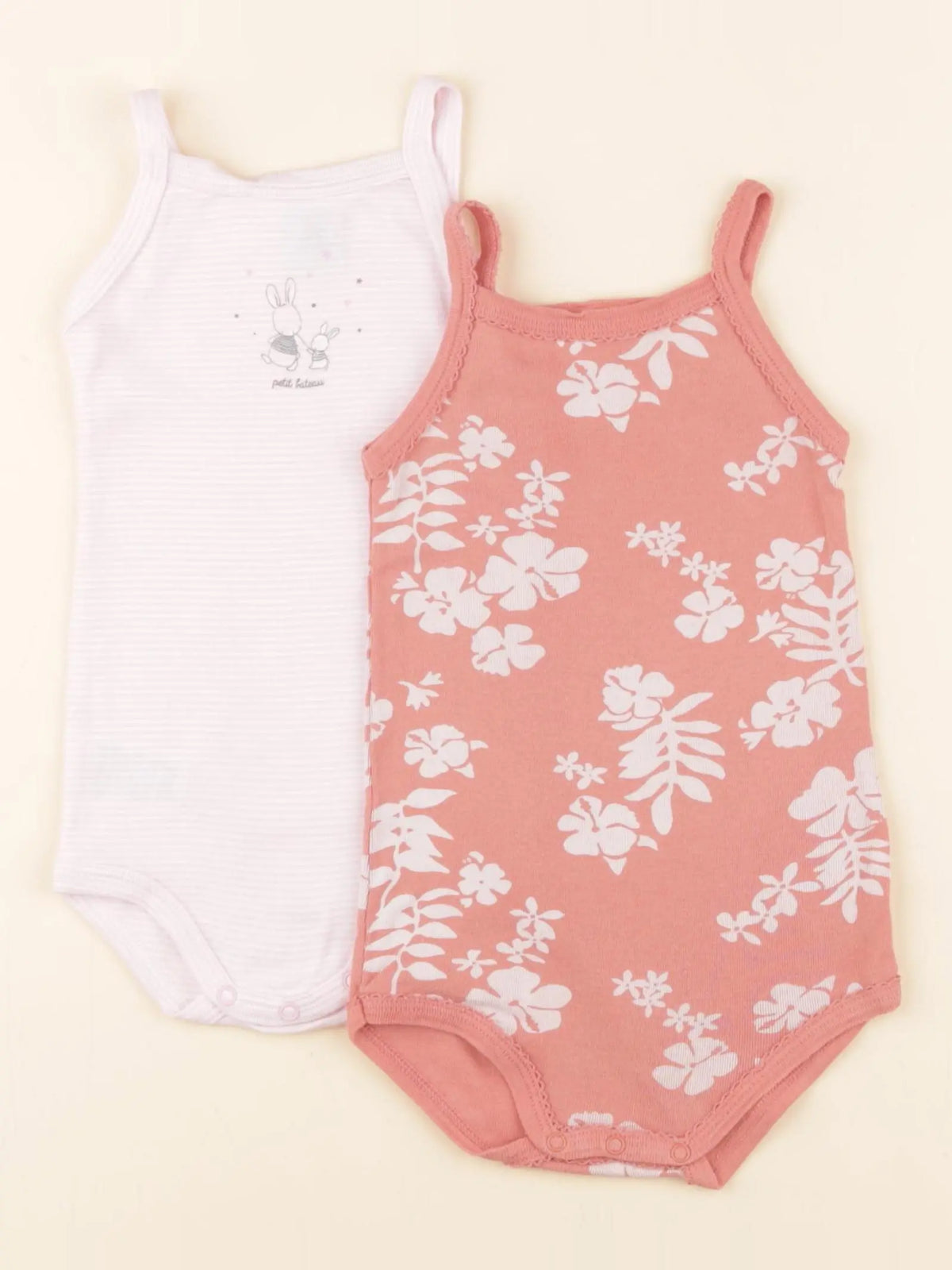 Petit Bateau - lot de 2 bodies en coton rose - 12 mois