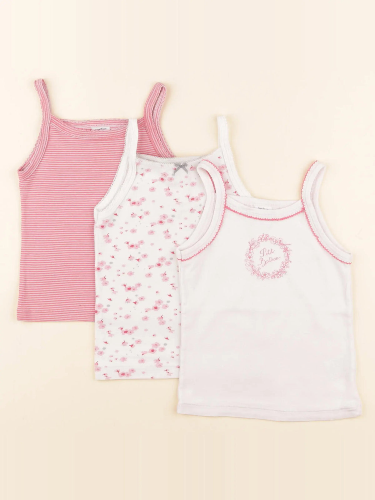 Petit Bateau - lot de 3 maillots de corps rose - 2 ans