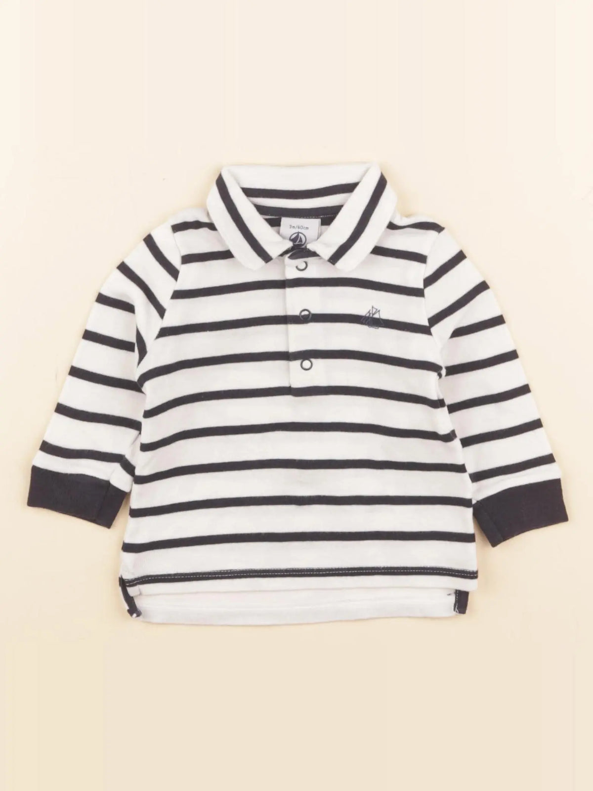 Petit Bateau - polo bleu, blanc - 3 mois