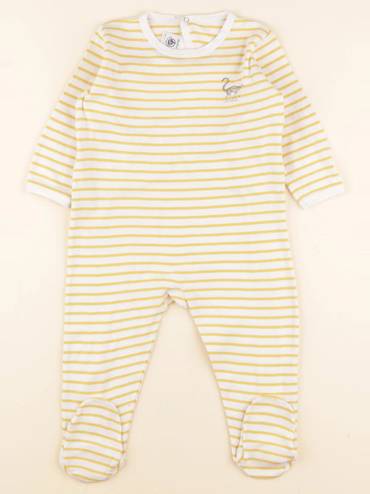 Petit Bateau - pyjama coton blanc, jaune - 18 mois
