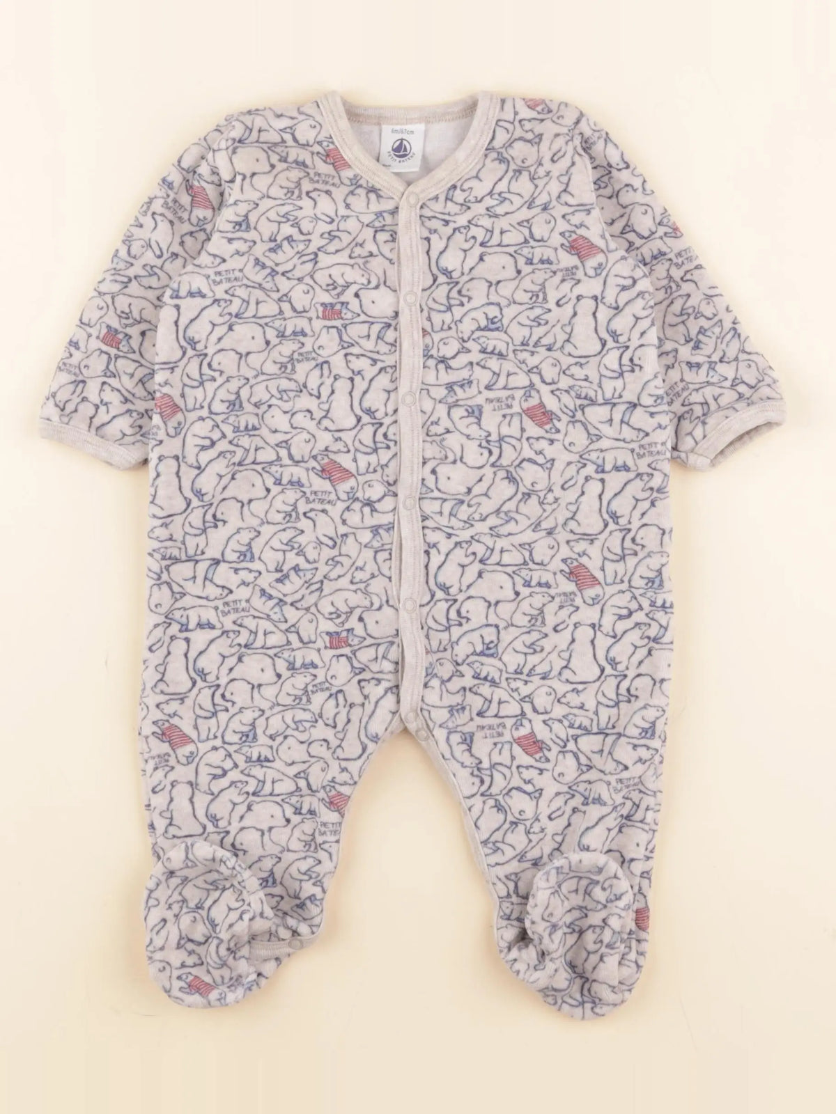 Petit Bateau - pyjama velours gris, bleu - 6 mois