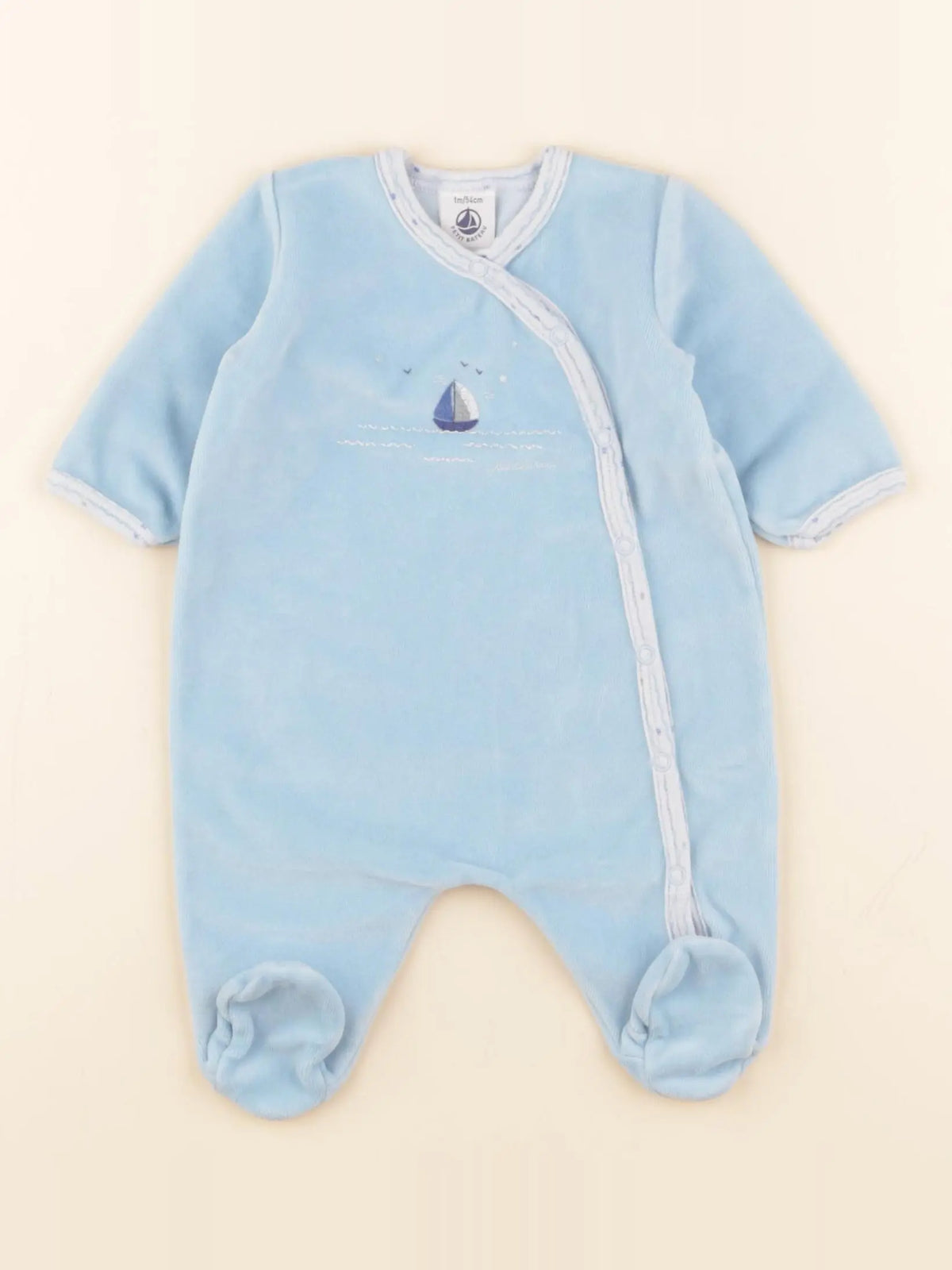 Petit Bateau - pyjama velours bleu - 1 mois