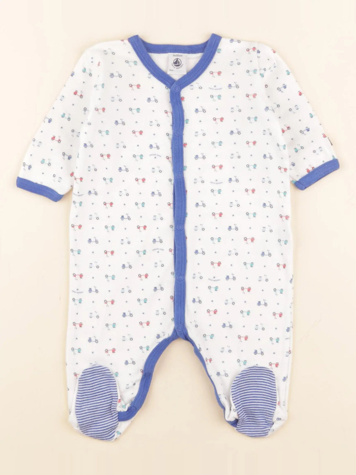 Petit Bateau - pyjama coton blanc, bleu - 3 mois