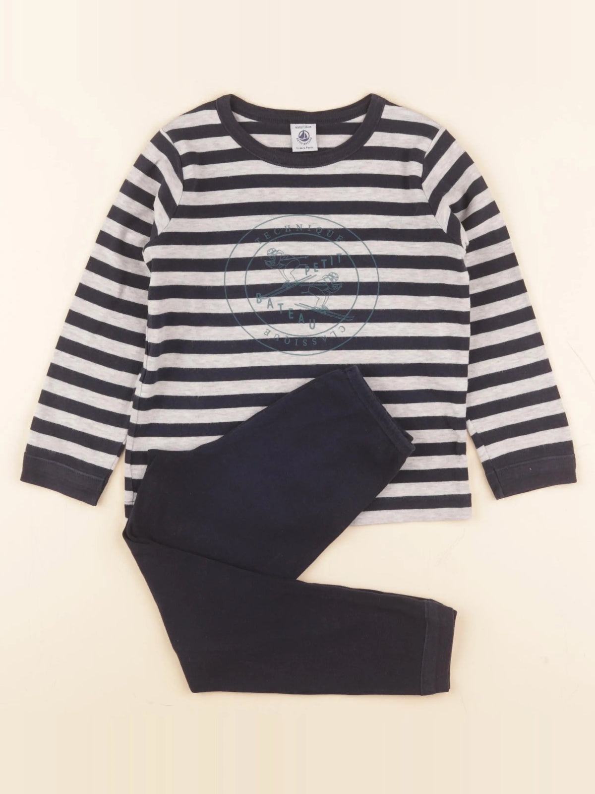 Petit Bateau - pyjama coton noir, gris - 6 ans