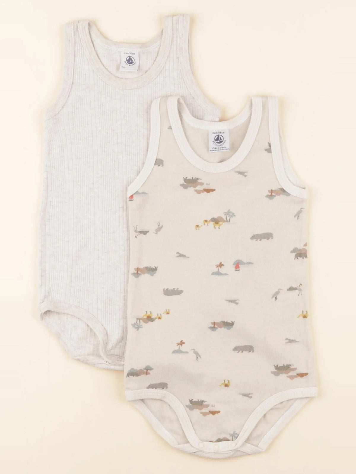 Petit Bateau - lot de 2 bodies en coton beige - 24 mois