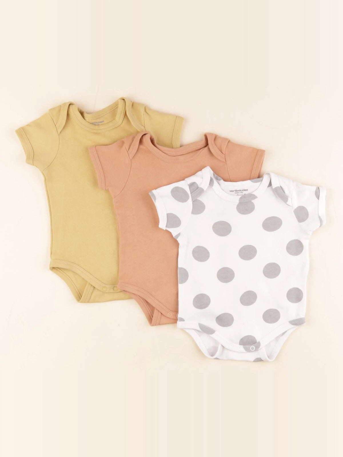 Vertbaudet - lot de 3 bodies en coton marron, gris - 6 mois