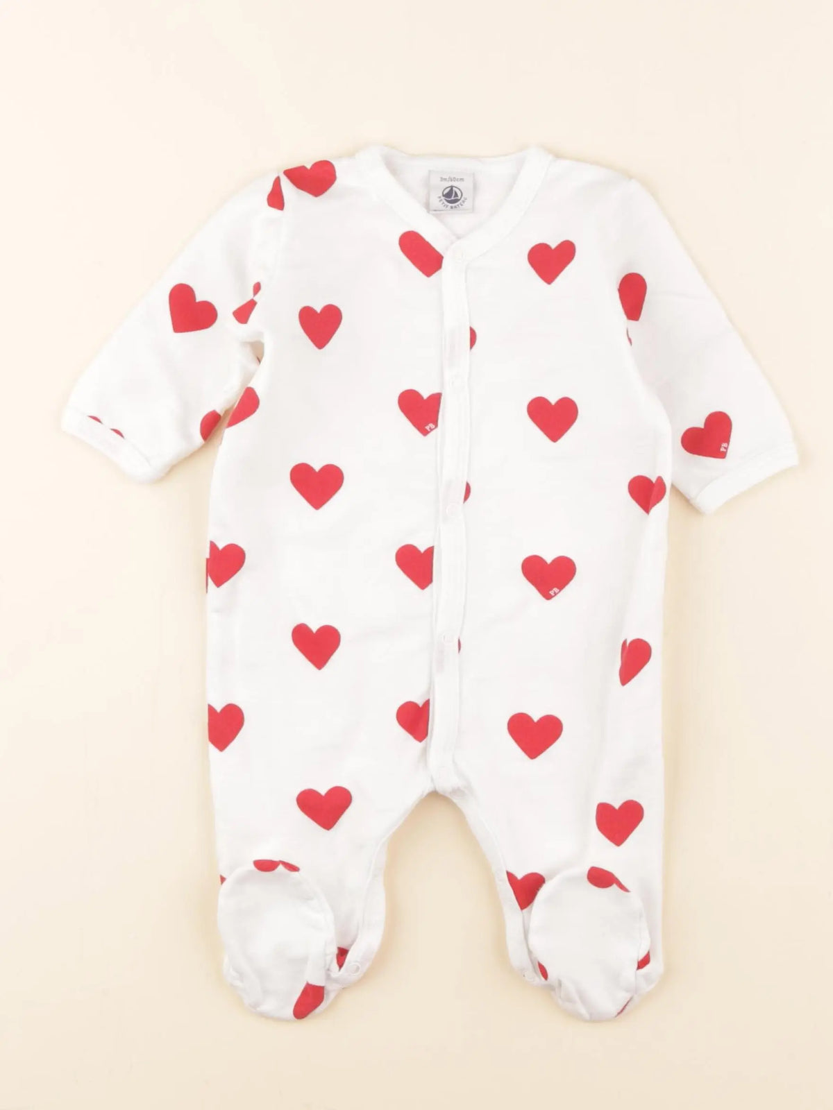 Petit Bateau - pyjama coton blanc, rouge - 3 mois