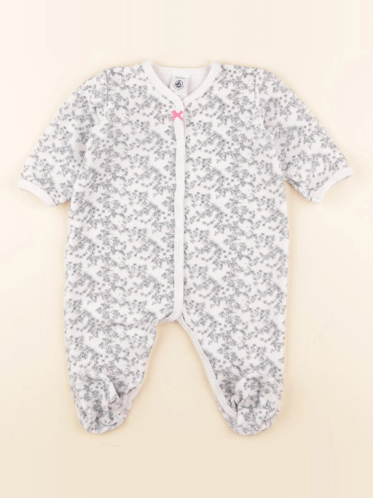 Petit Bateau - pyjama velours blanc, bleu - 6 mois