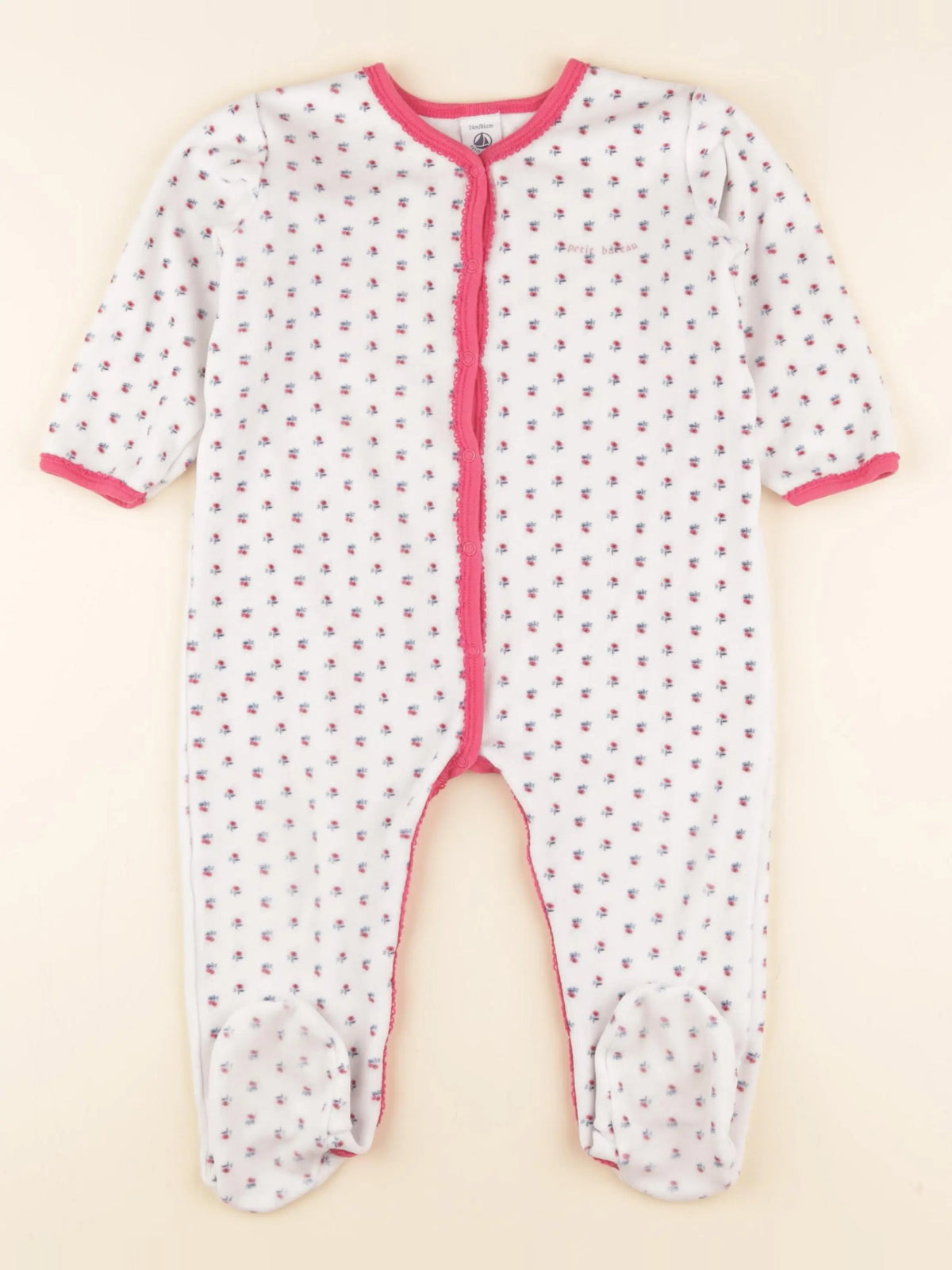 Petit Bateau - pyjama velours blanc, rose - 24 mois