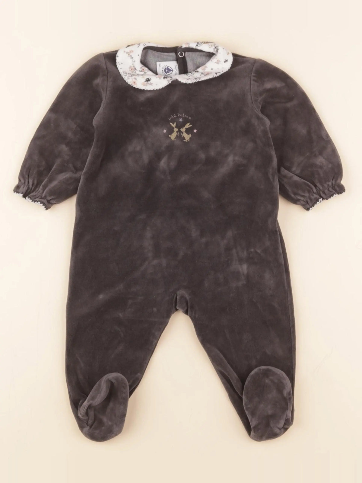Petit Bateau - pyjama velours gris - 9 mois