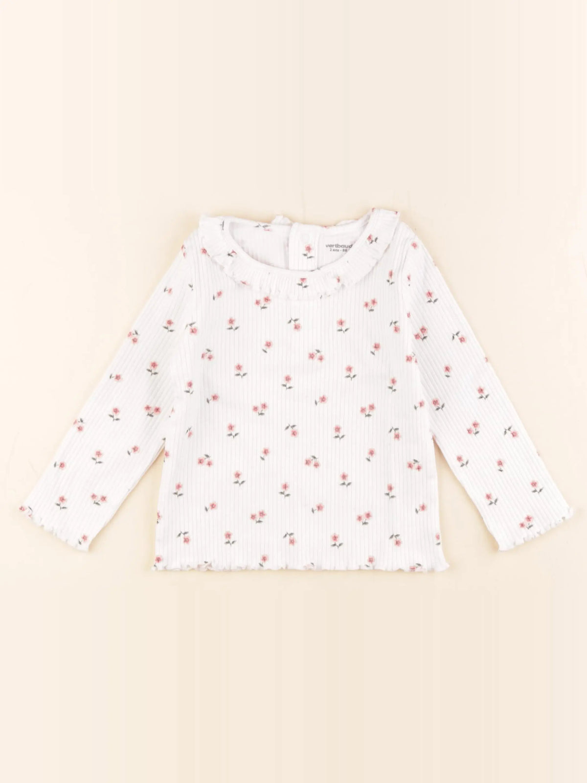 Vertbaudet - tee-shirt blanc, rose - 2 ans