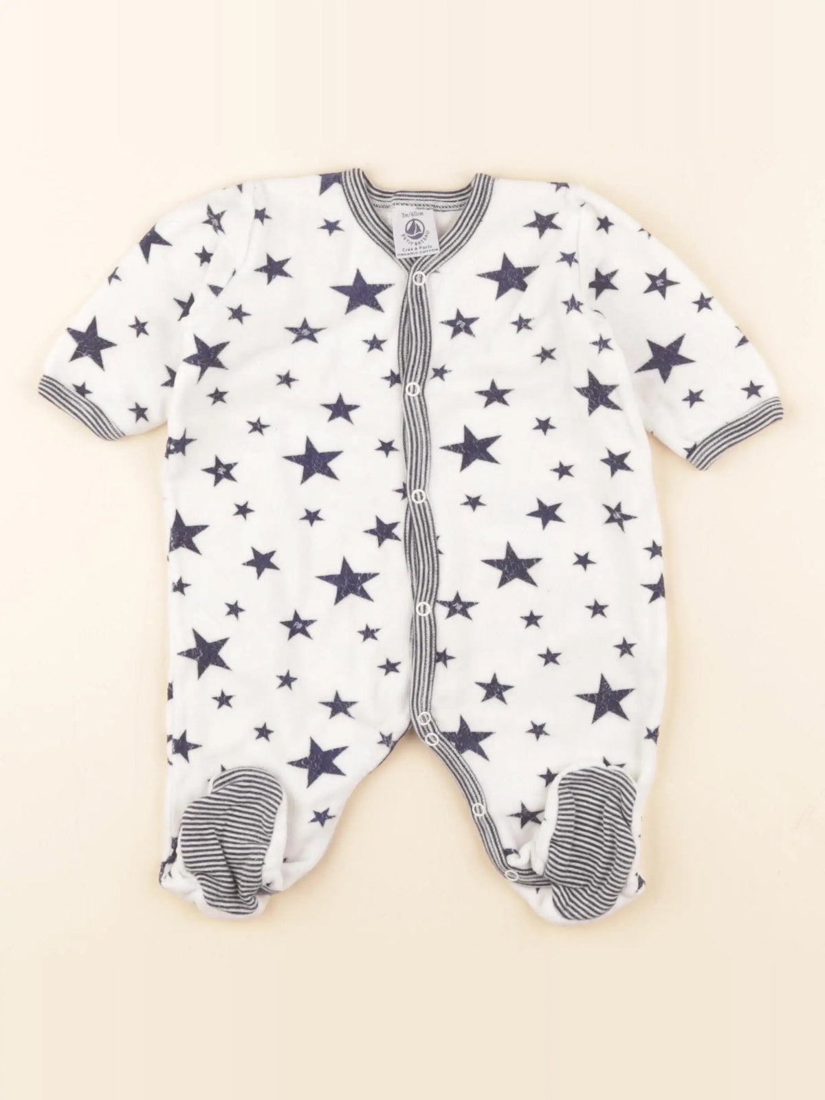 Petit Bateau - pyjama velours bleu, blanc - 3 mois