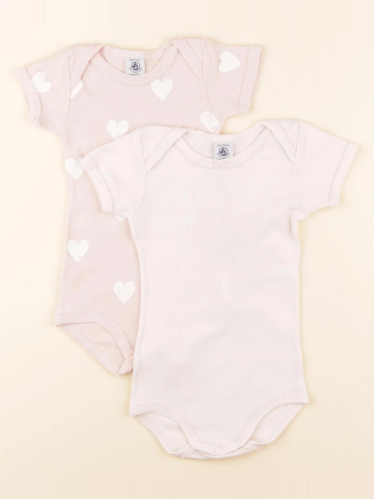 Petit Bateau - lot de 2 bodies en coton rose - 12 mois