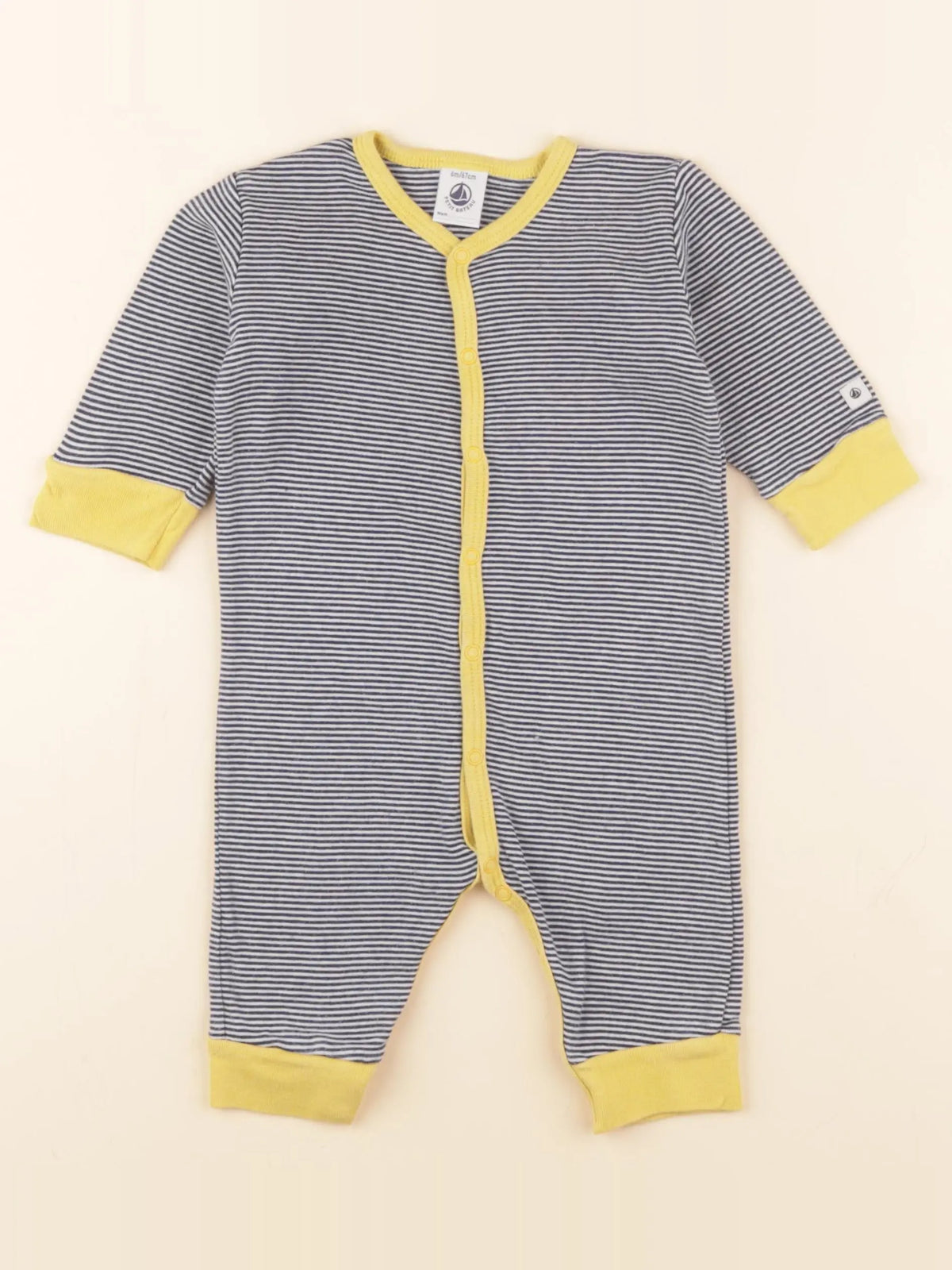 Petit Bateau - pyjama coton bleu, blanc - 6 mois