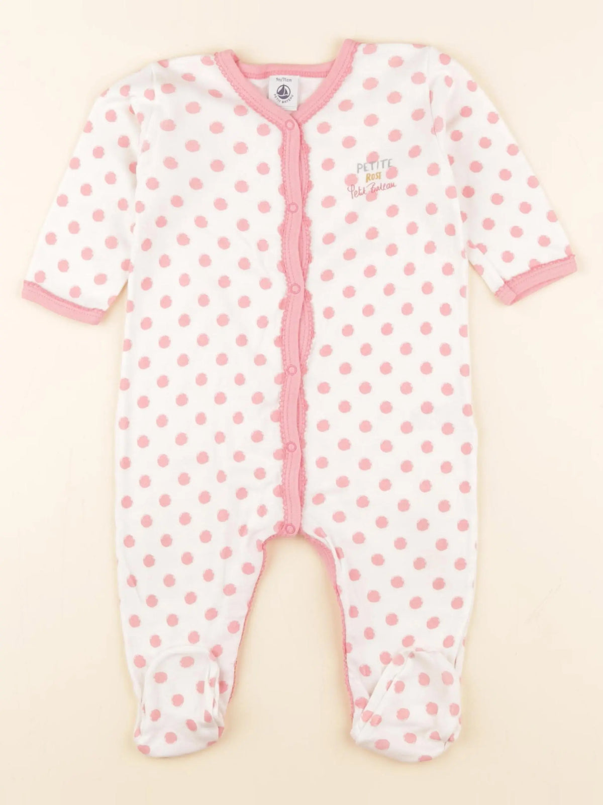 Petit Bateau - pyjama coton blanc, rose - 9 mois