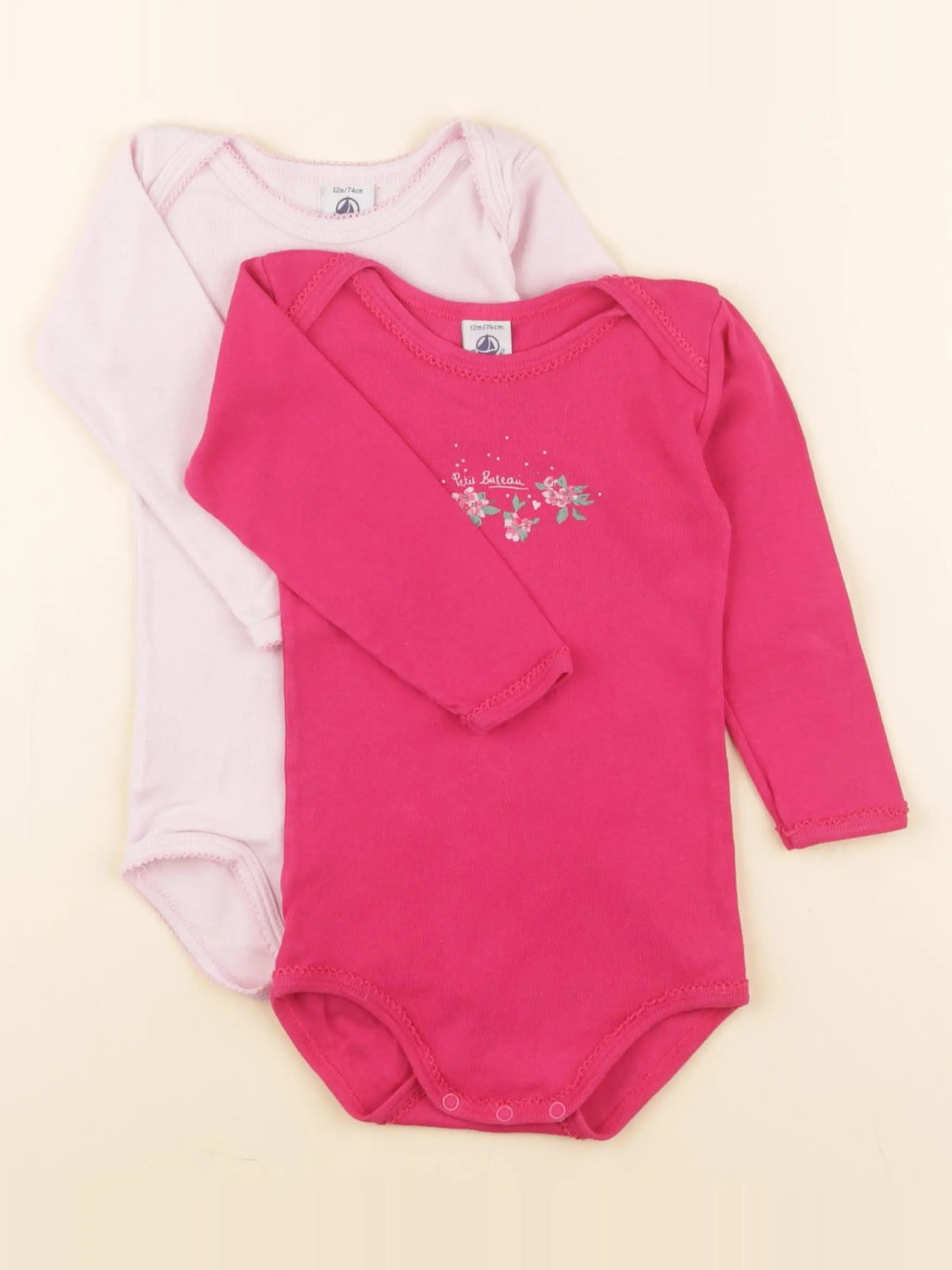 Petit Bateau - lot de 2 bodies en coton rose - 12 mois