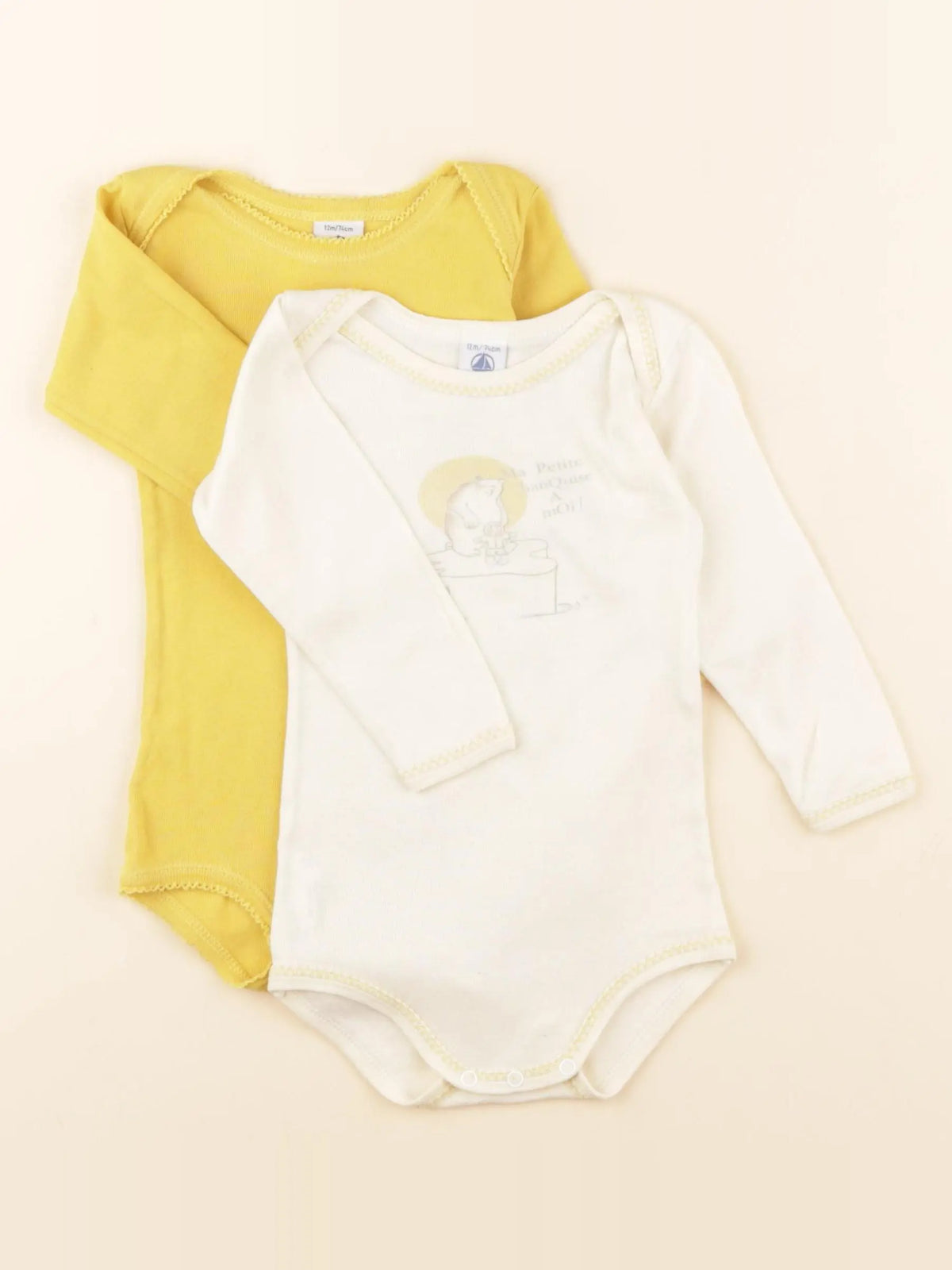 Petit Bateau - lot de 2 bodies en coton jaune - 12 mois