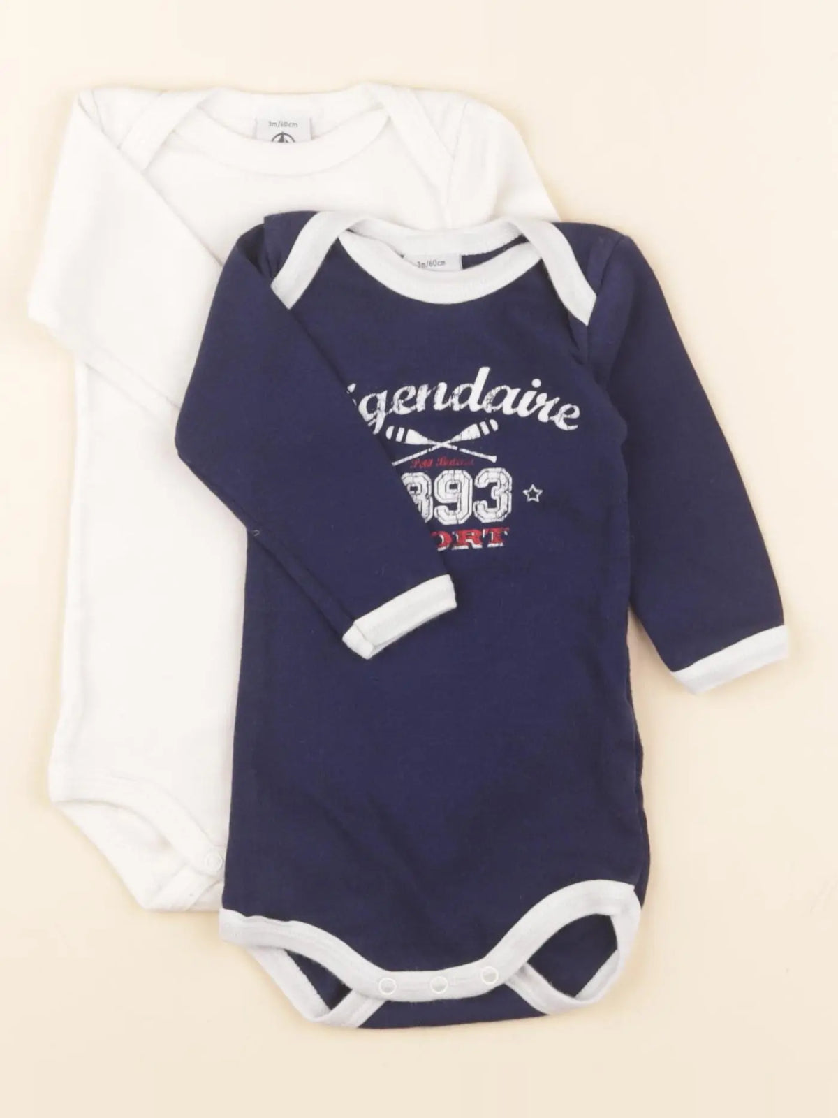 Petit Bateau - lot de 2 bodies en coton bleu, blanc - 3 mois