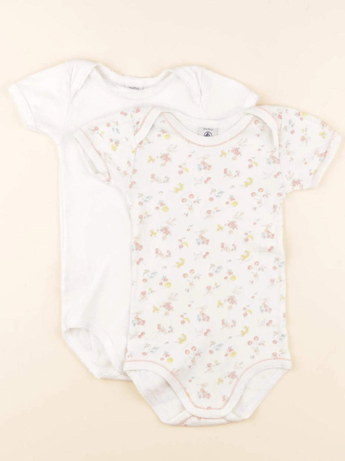 Petit Bateau - lot de 2 bodies en coton blanc, rose - 18 mois