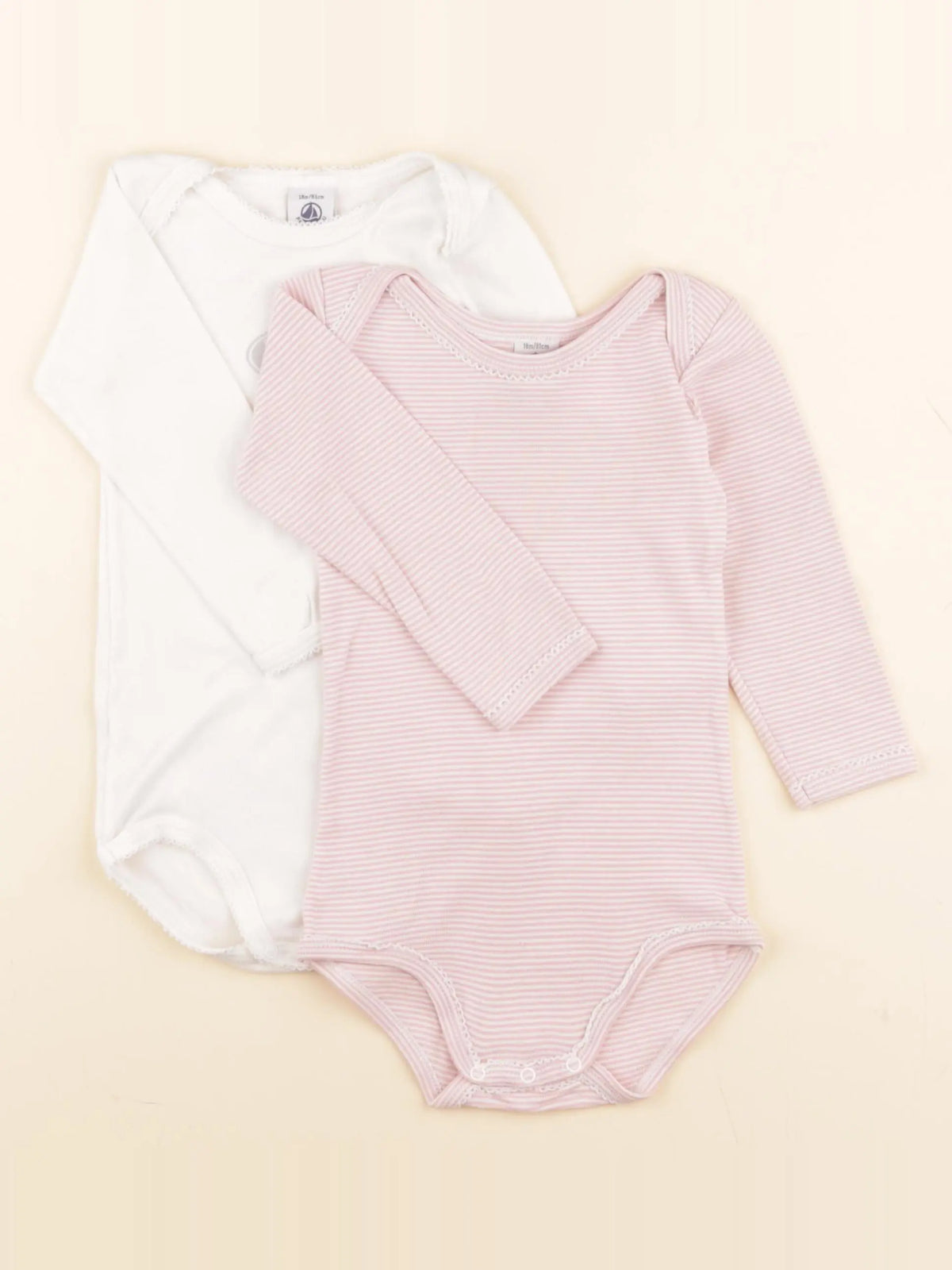 Petit Bateau - lot de 2 bodies en coton blanc, rose - 18 mois