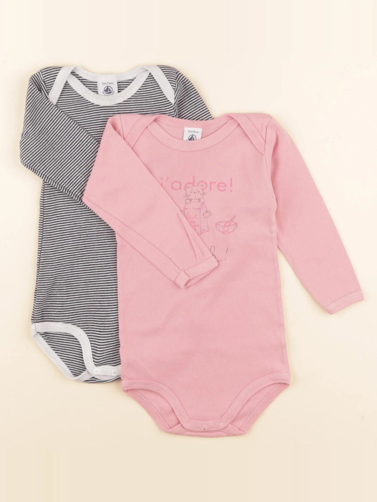 Petit Bateau - lot de 2 bodies en coton rose, bleu - 12 mois
