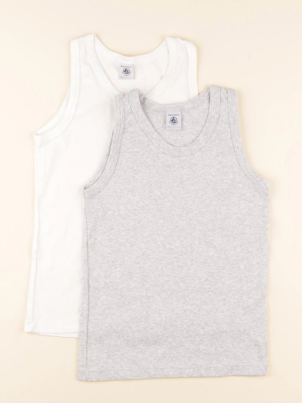 Petit Bateau - lot de 2 maillots de corps blanc, gris - 10 ans
