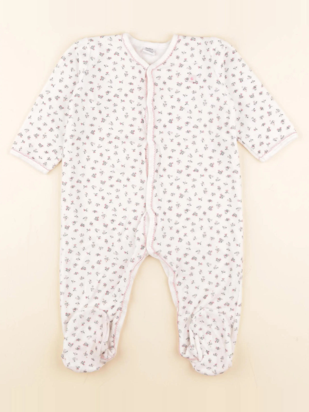 Petit Bateau - pyjama velours blanc, rose - 18 mois