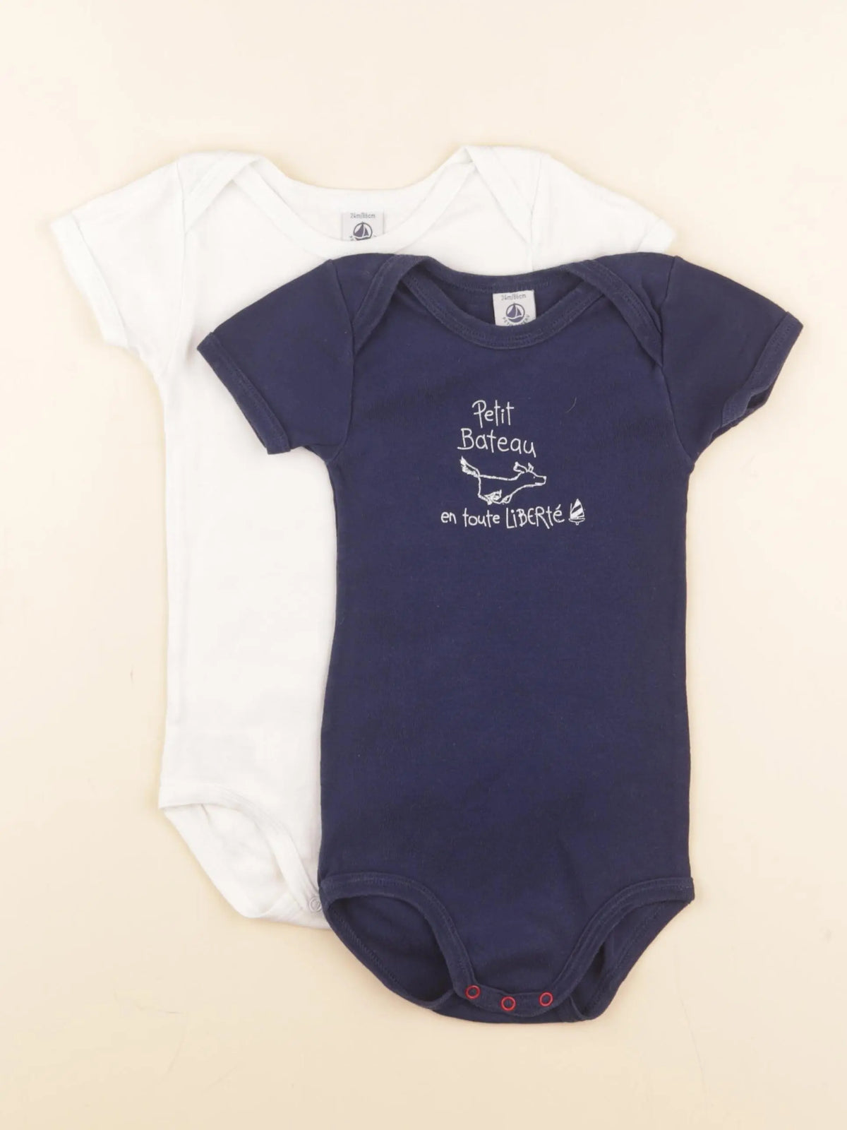 Petit Bateau - lot de 2 bodies en coton blanc, bleu - 24 mois