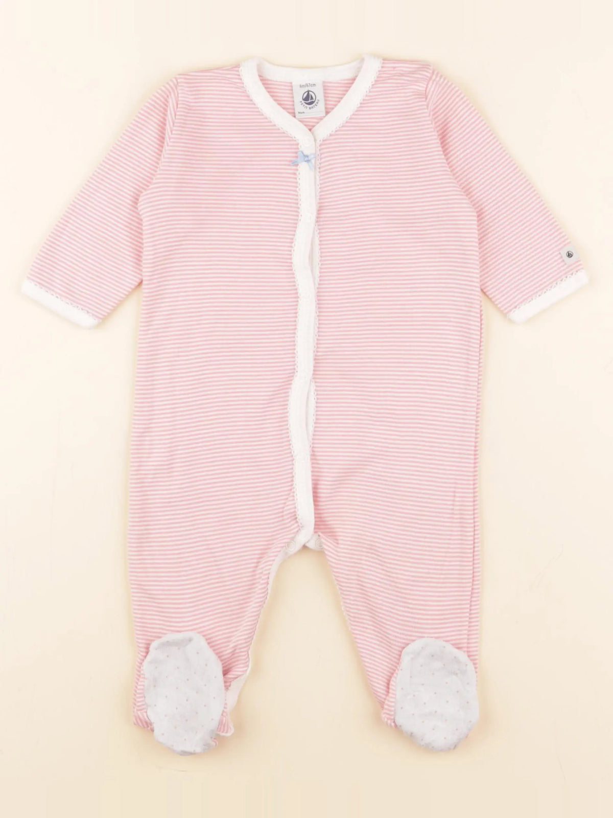 Petit Bateau - pyjama coton blanc, rose - 6 mois