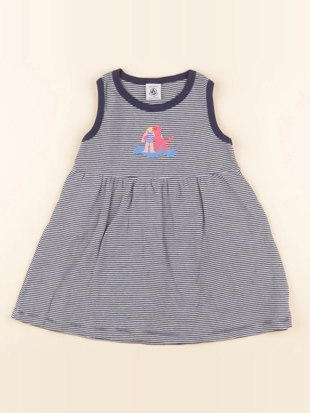 Petit Bateau - robe bleu, blanc - 24 mois