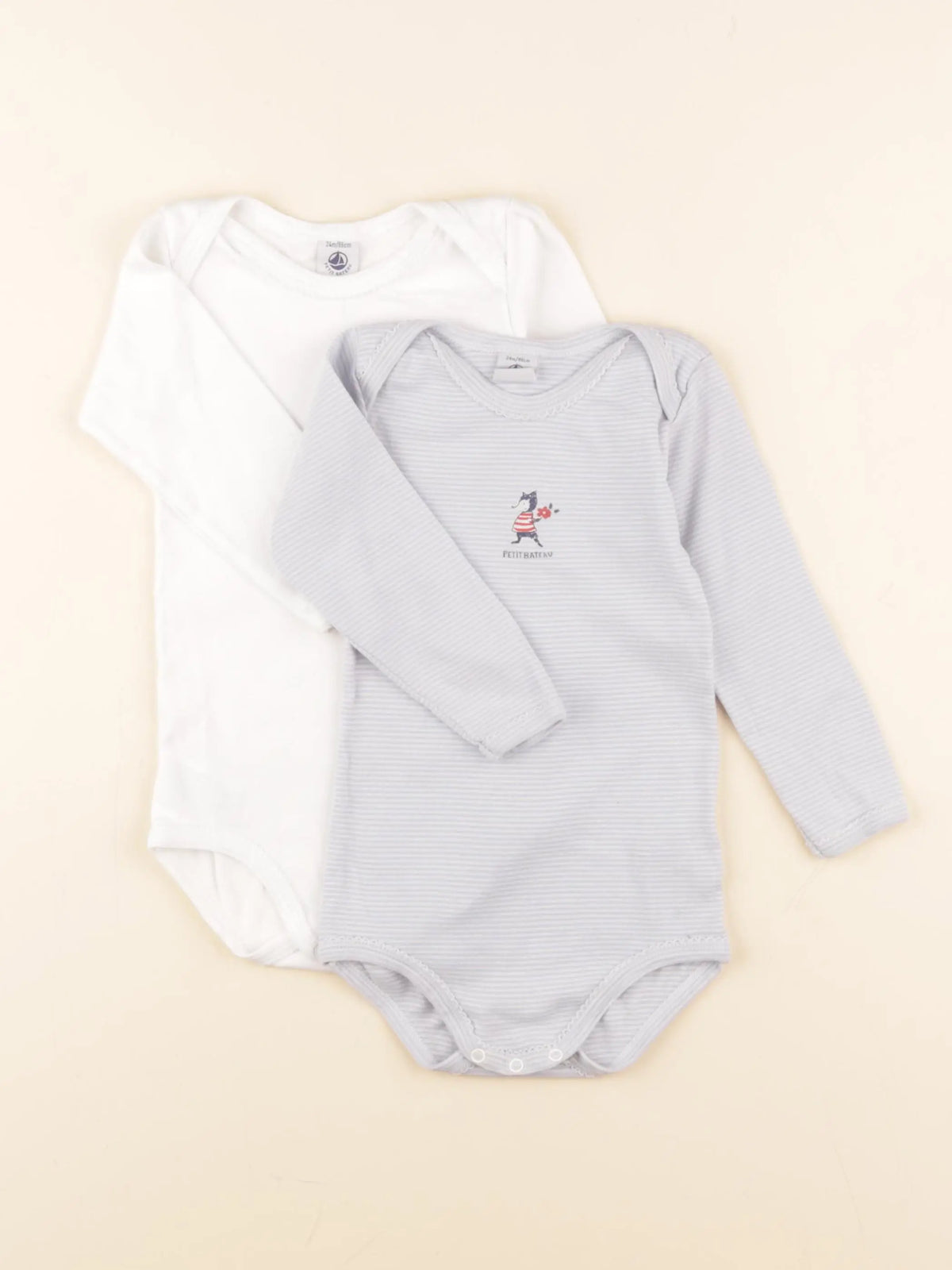Petit Bateau - lot de 2 bodies en coton blanc, bleu - 24 mois