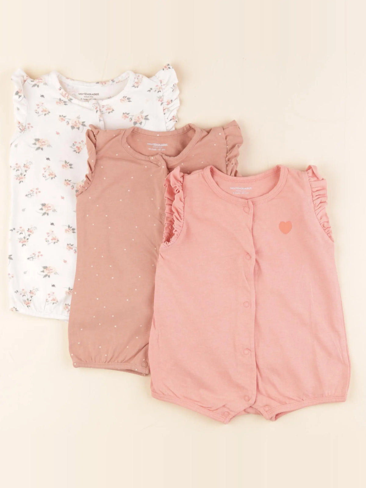 Vertbaudet - lot de 3 pyjamas coton rose - 6 mois