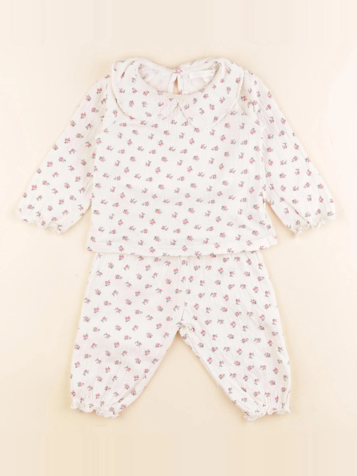 Zara - pyjama coton beige, rose - 9/12 mois