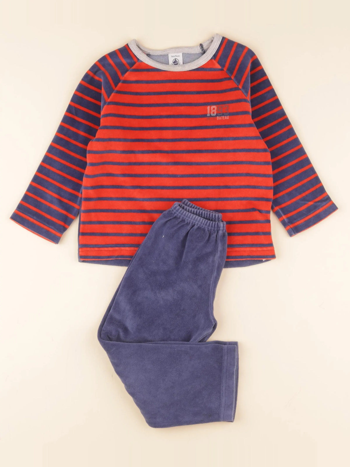 Petit Bateau - pyjama velours bleu - 3 ans