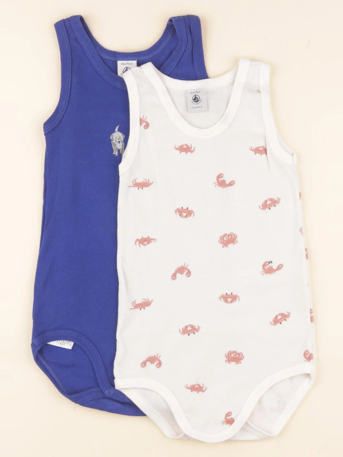 Petit Bateau - lot de 2 bodies en coton blanc, bleu - 36 mois