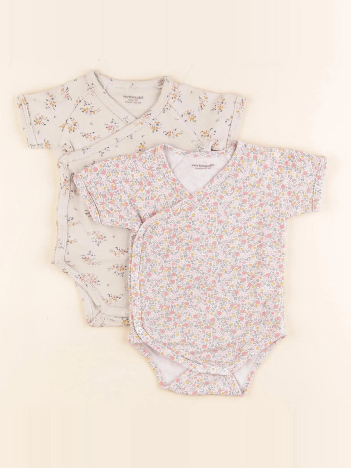 Vertbaudet - body rose, beige - 6 mois
