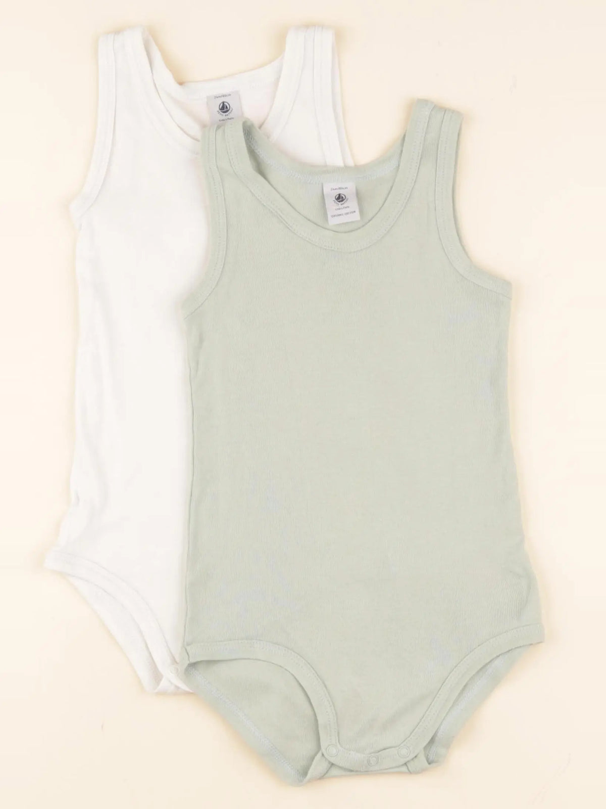 Petit Bateau - lot de 2 bodies en coton blanc, vert - 24 mois