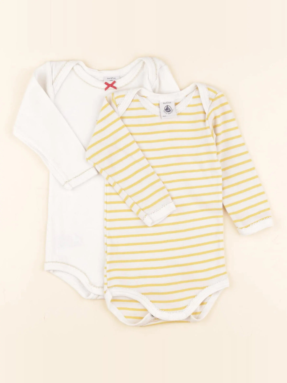 Petit Bateau - lot de 2 bodies en coton blanc - 6 mois