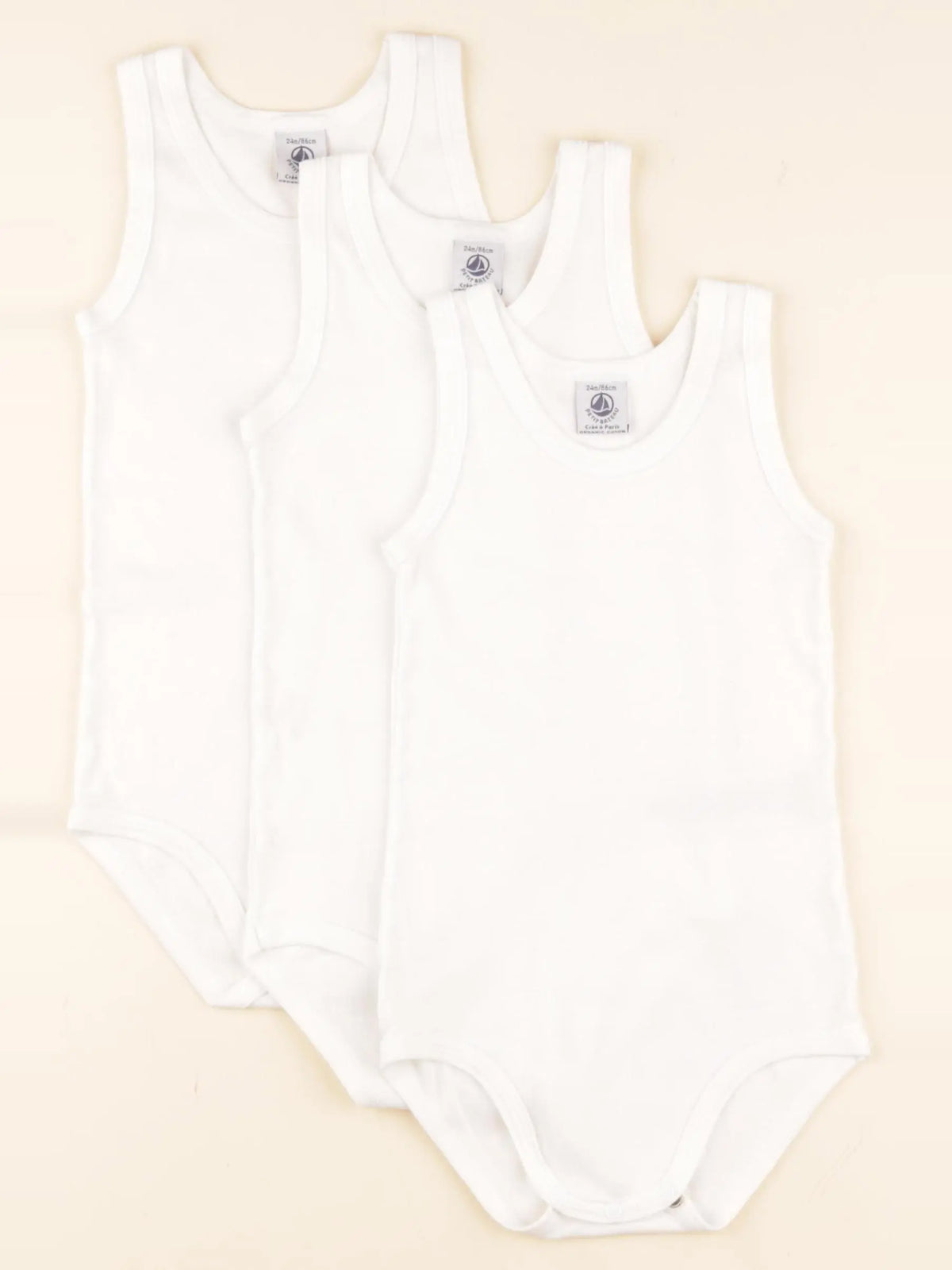 Petit Bateau - lot de 3 bodies en coton blanc - 24 mois