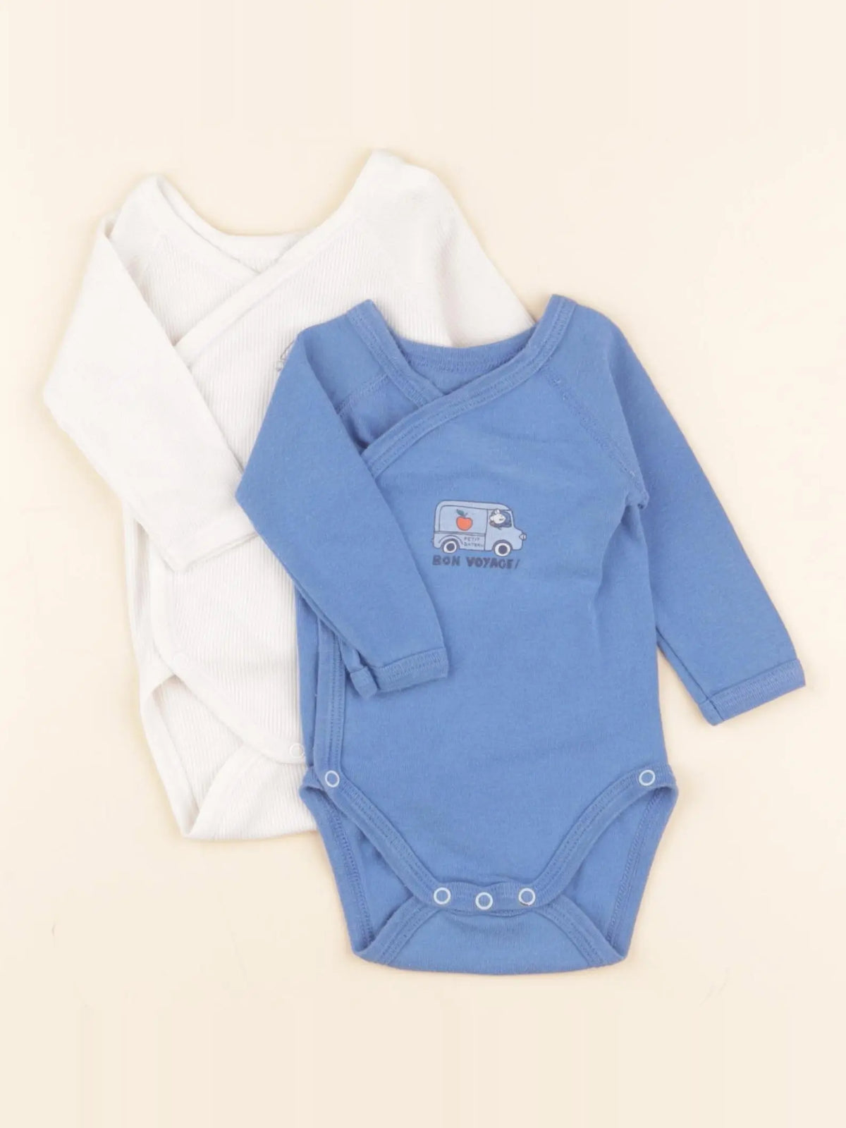 Petit Bateau - lot de 2 bodies en coton blanc, bleu - 1 mois