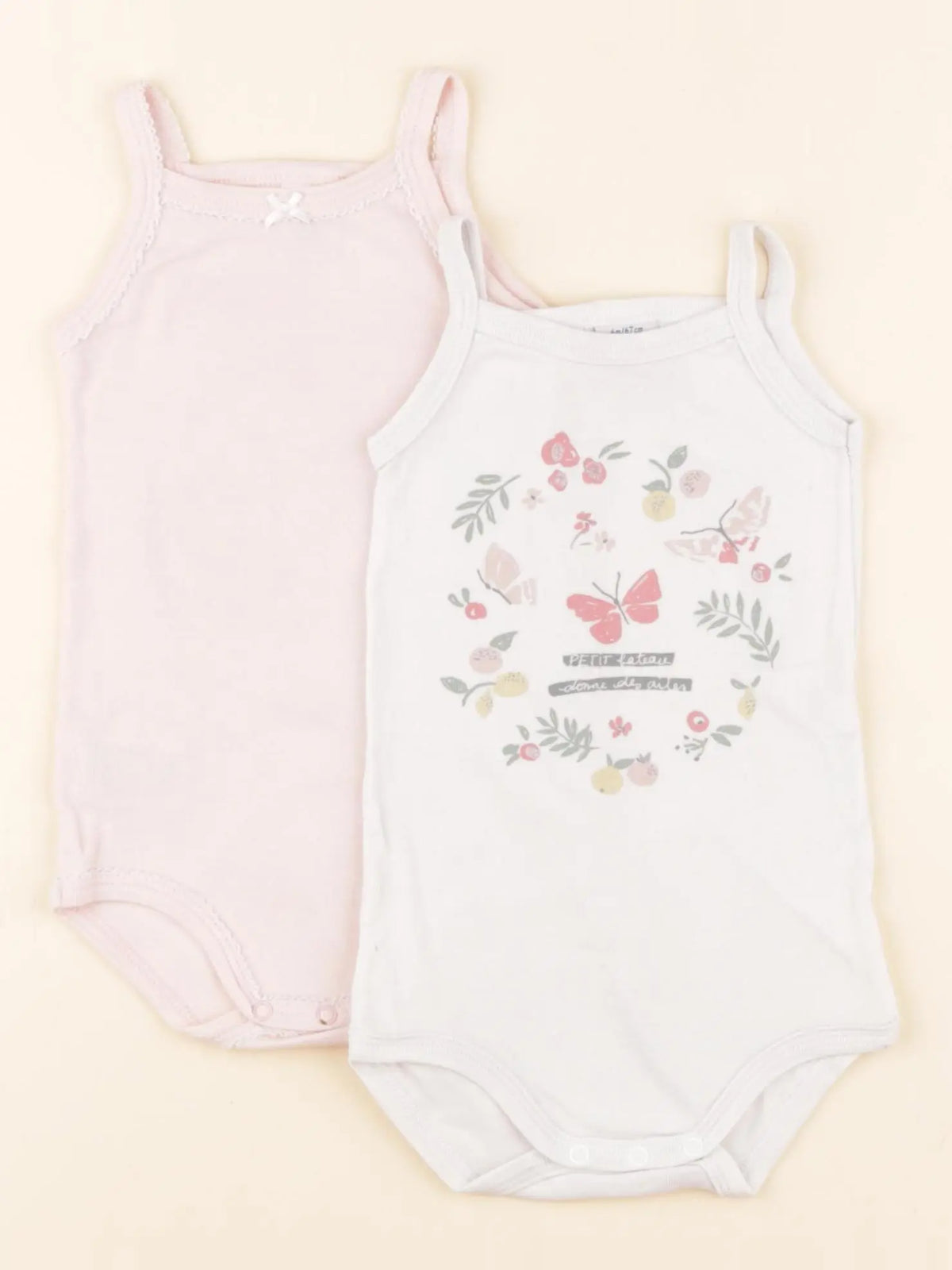 Petit Bateau - lot de 2 bodies en coton blanc, rose - 6 mois