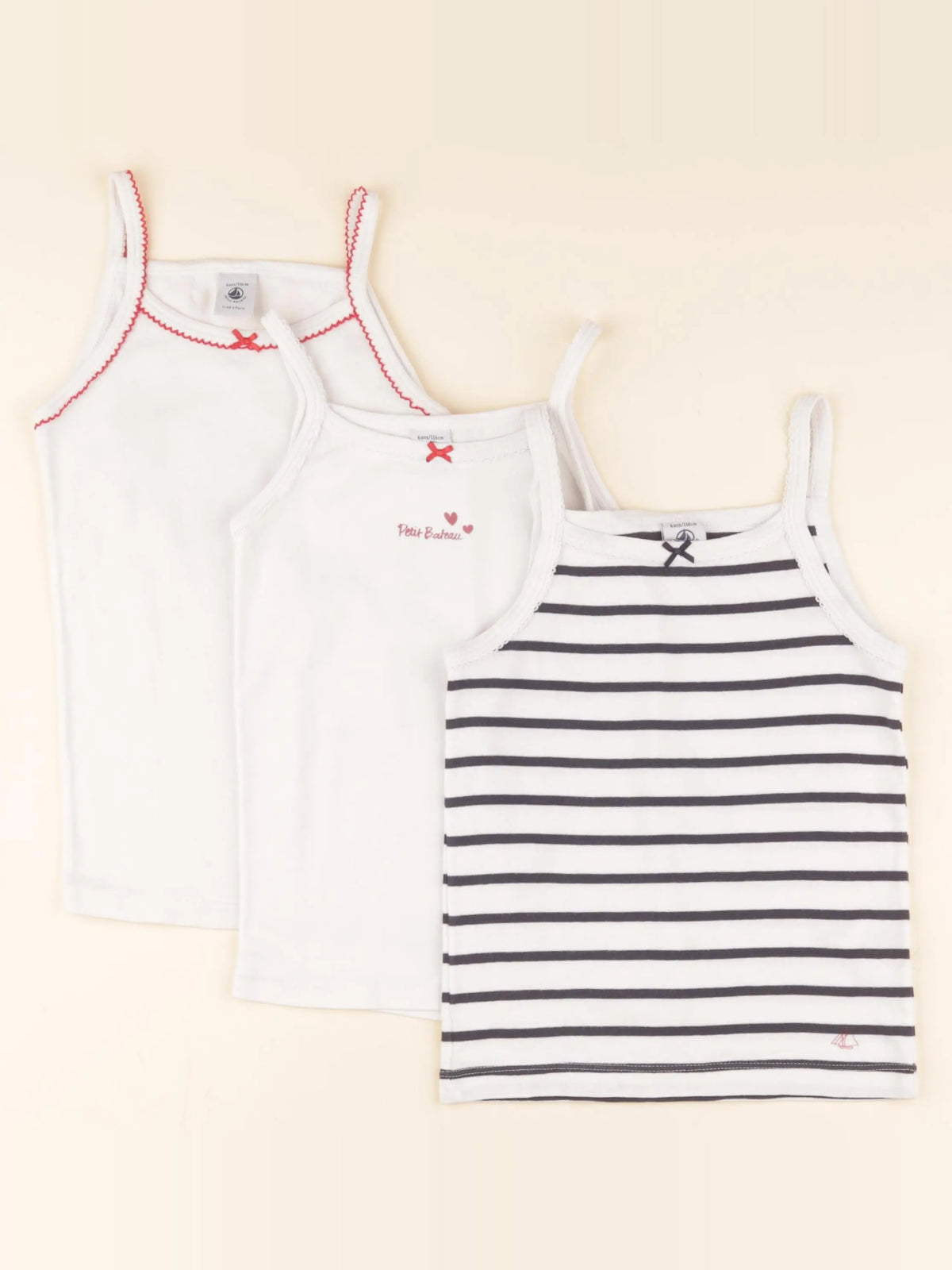 Petit Bateau - lot de 3 maillots de corps blanc, bleu - 6 ans