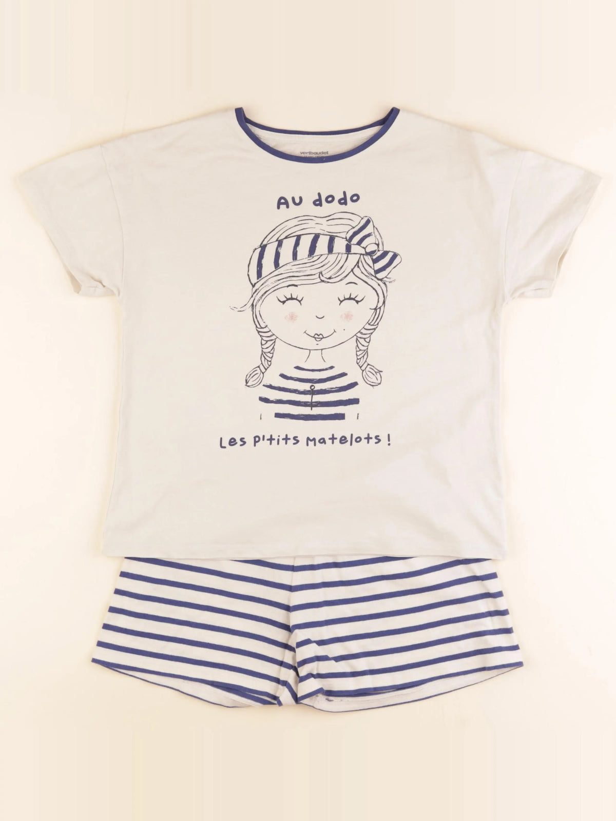 Vertbaudet - pyjama coton beige, bleu - 10 ans