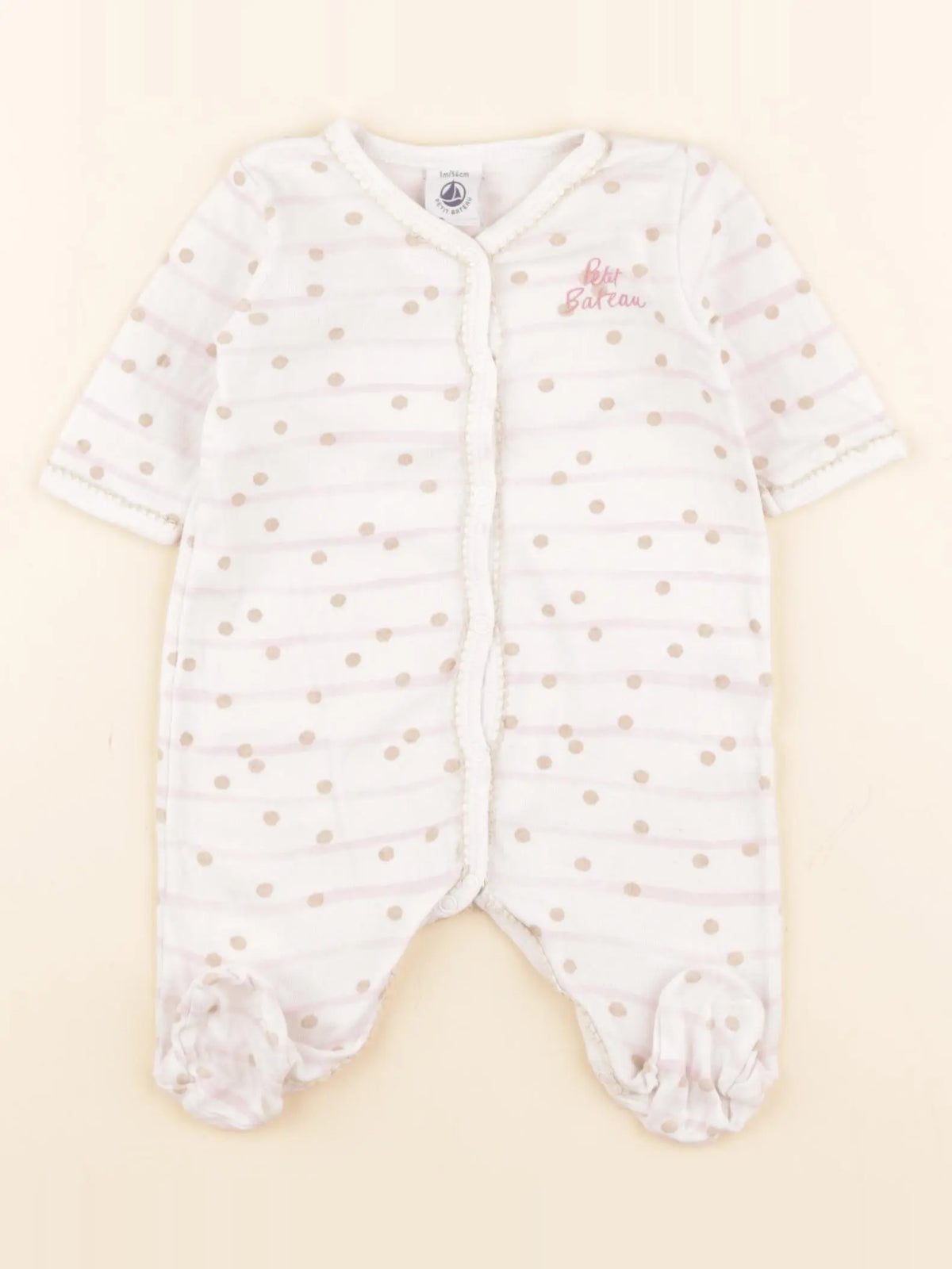 Petit Bateau - pyjama coton blanc, rose - 1 mois