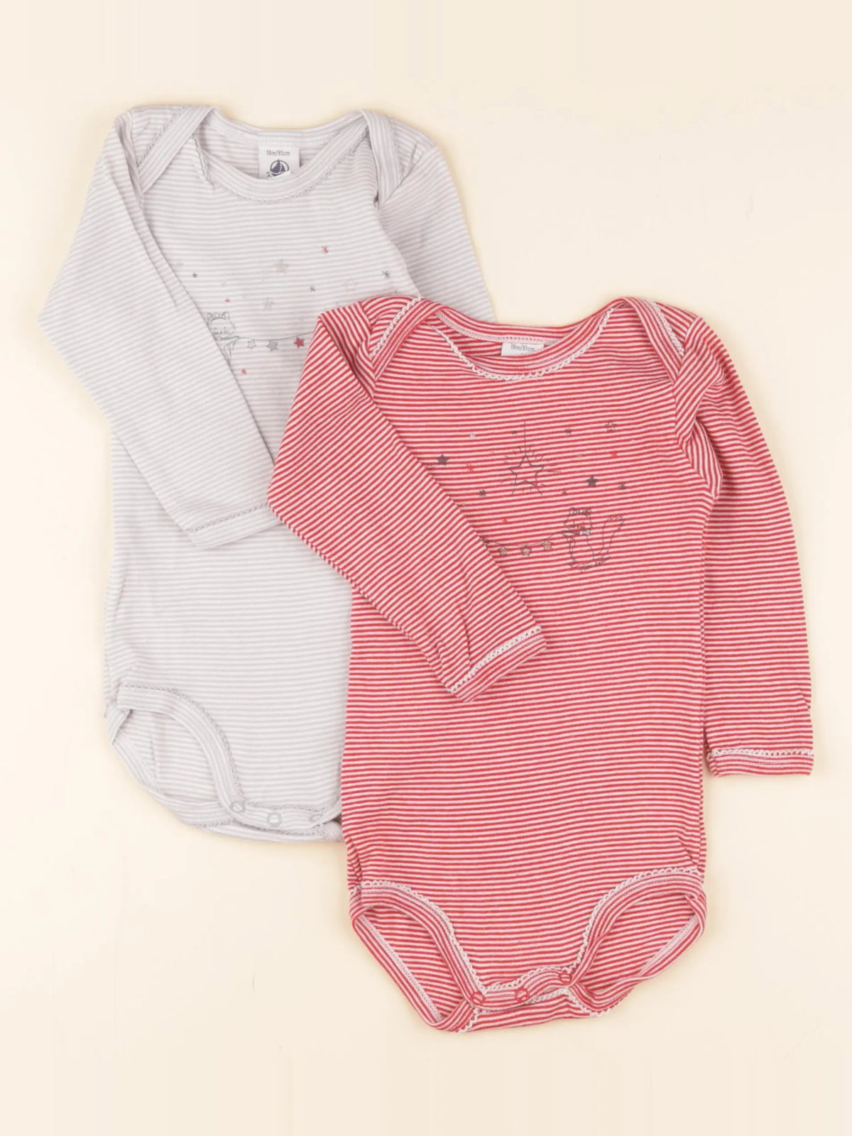 Petit Bateau - lot de 2 bodies en coton blanc, rouge - 18 mois
