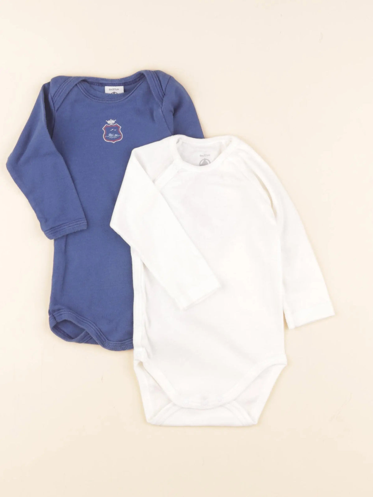Petit Bateau - lot de 2 bodies en coton blanc, bleu - 6 mois