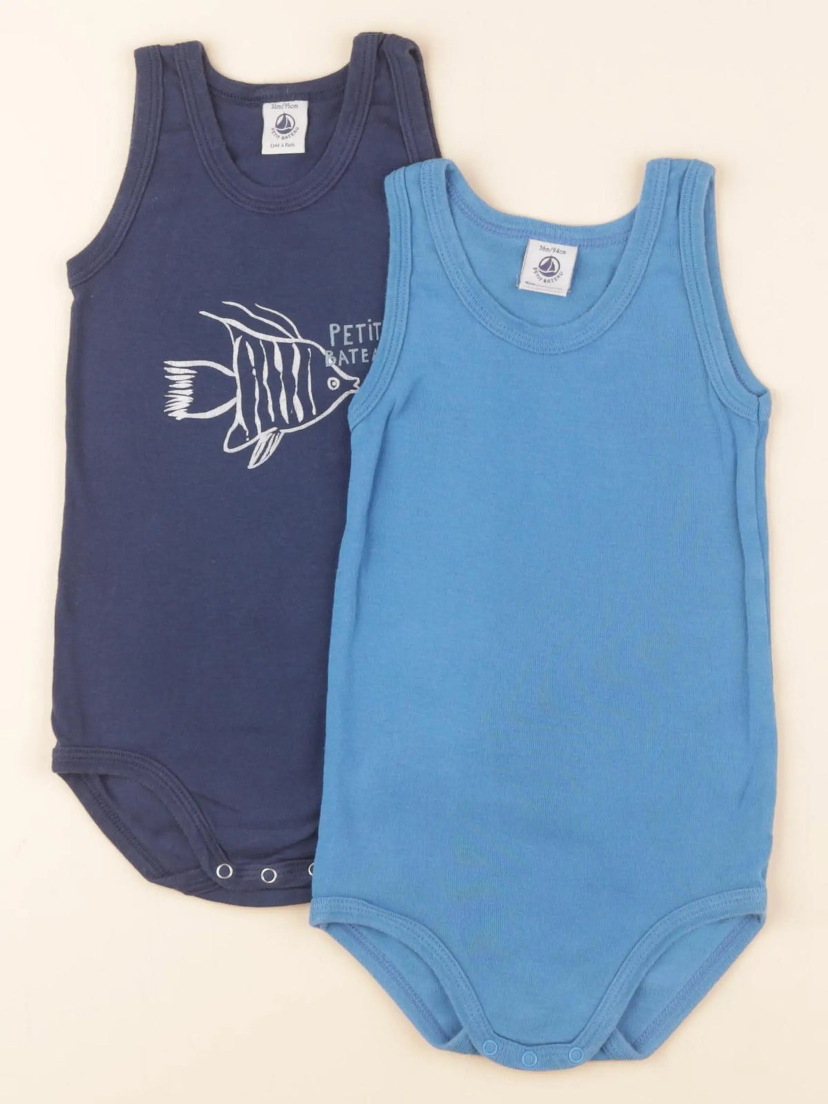 Petit Bateau - lot de 2 bodies en coton bleu - 36 mois