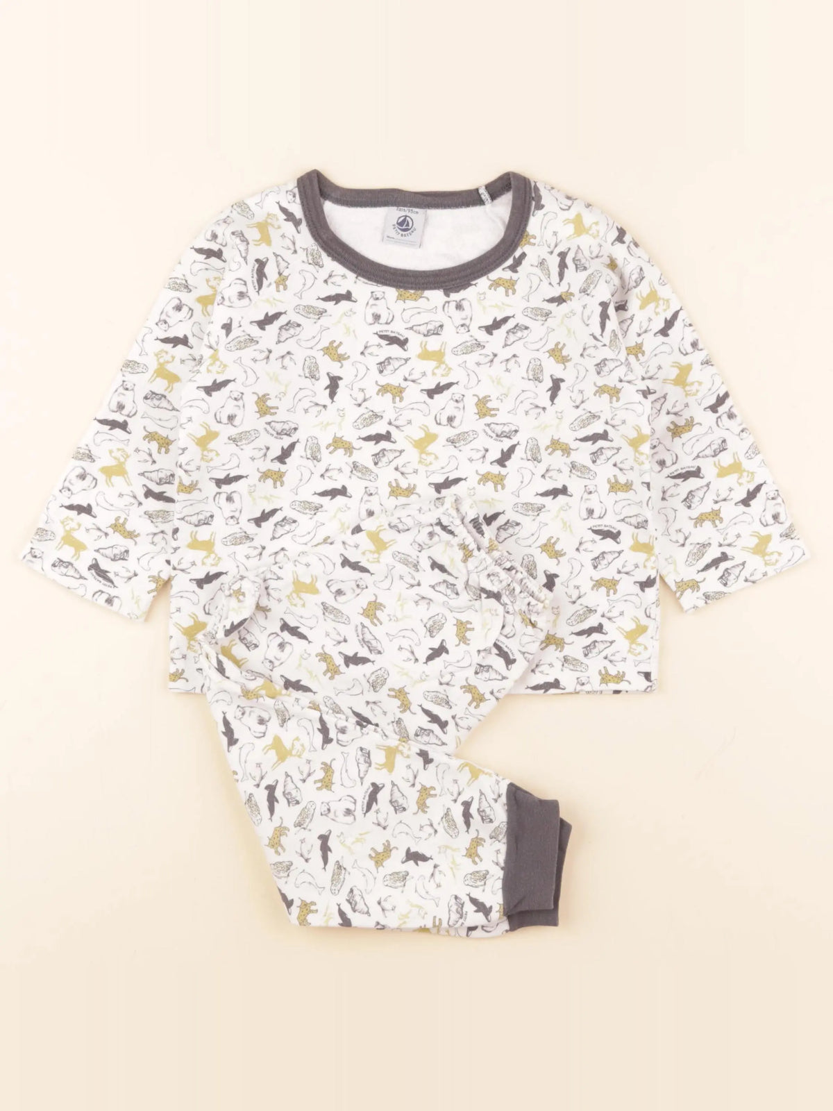 Petit Bateau - pyjama coton blanc, gris - 3 ans