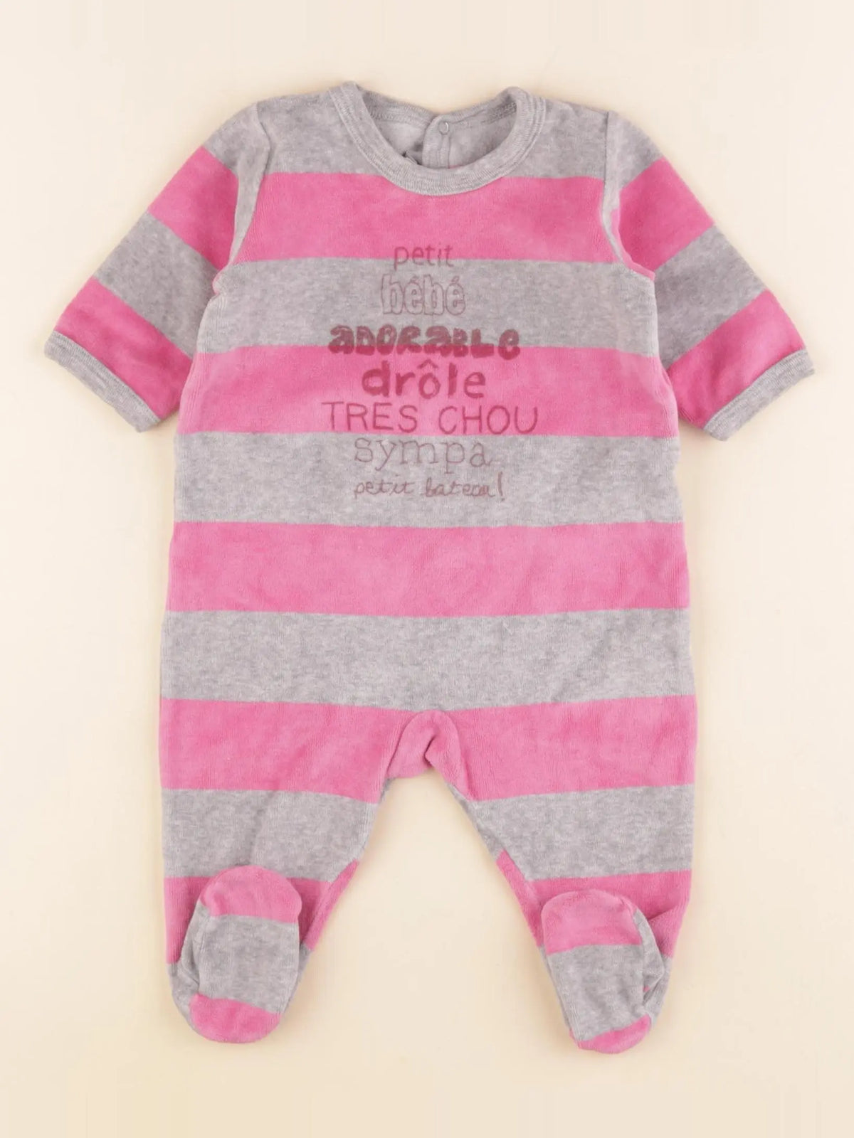 Petit Bateau - pyjama velours rose, gris - 3 mois